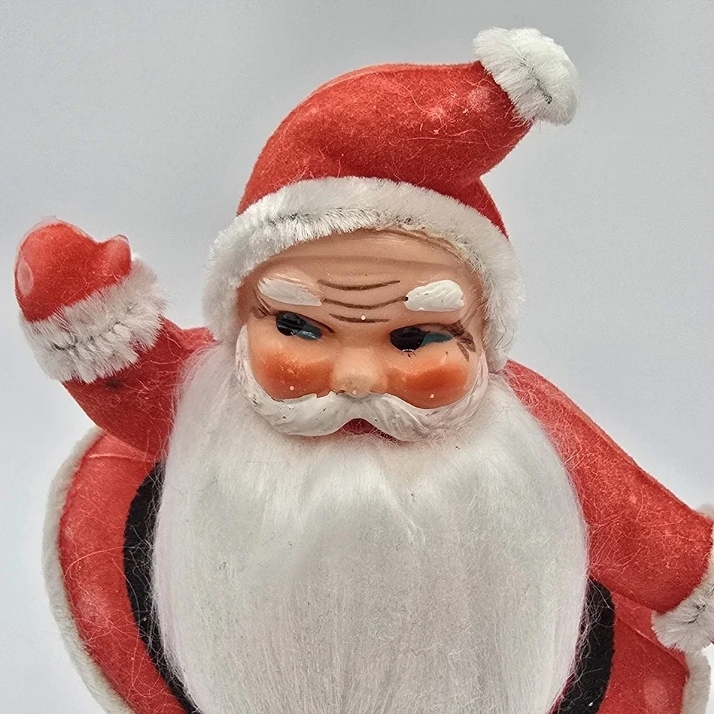 Vintage Flocked Dancing Santa Claus 1960s Christmas‎ Holiday Kitschy 7